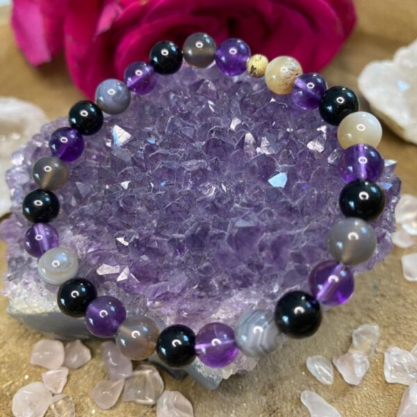 Perlenarmband Schutz-Turmalin, Achat & Amethyst von Healing with Sparkle - Fenja Schürer