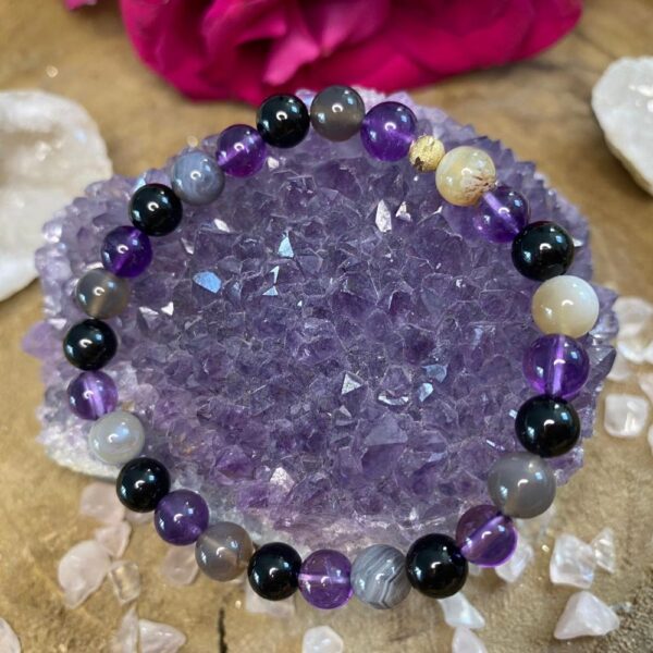 Perlenarmband Schutz-Turmalin, Achat & Amethyst von Healing with Sparkle - Fenja Schürer